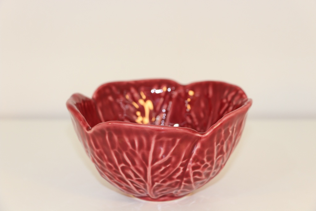 Taça de cerâmica cor-de-rosa velho com design de folha