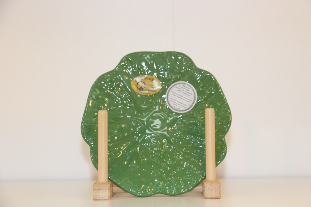 Prato de sobremesa em cerâmica verde floresta com relevo de folha