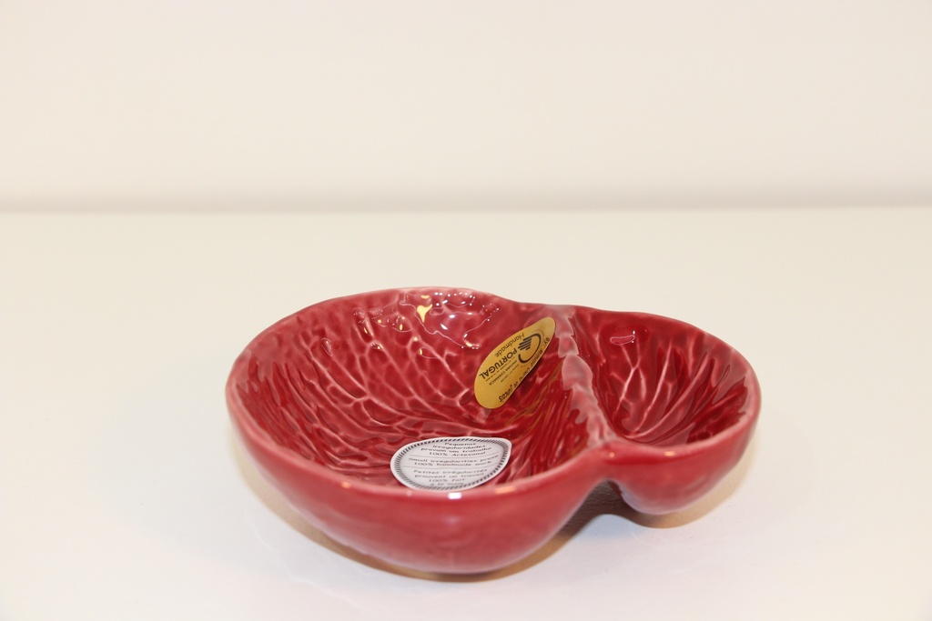 Petisqueira em cerâmica cor-de-rosa velho com divisória e relevo de folha