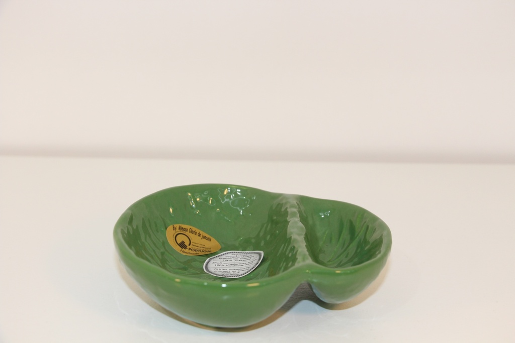 Petisqueira em cerâmica verde floresta com divisória e relevo de folha