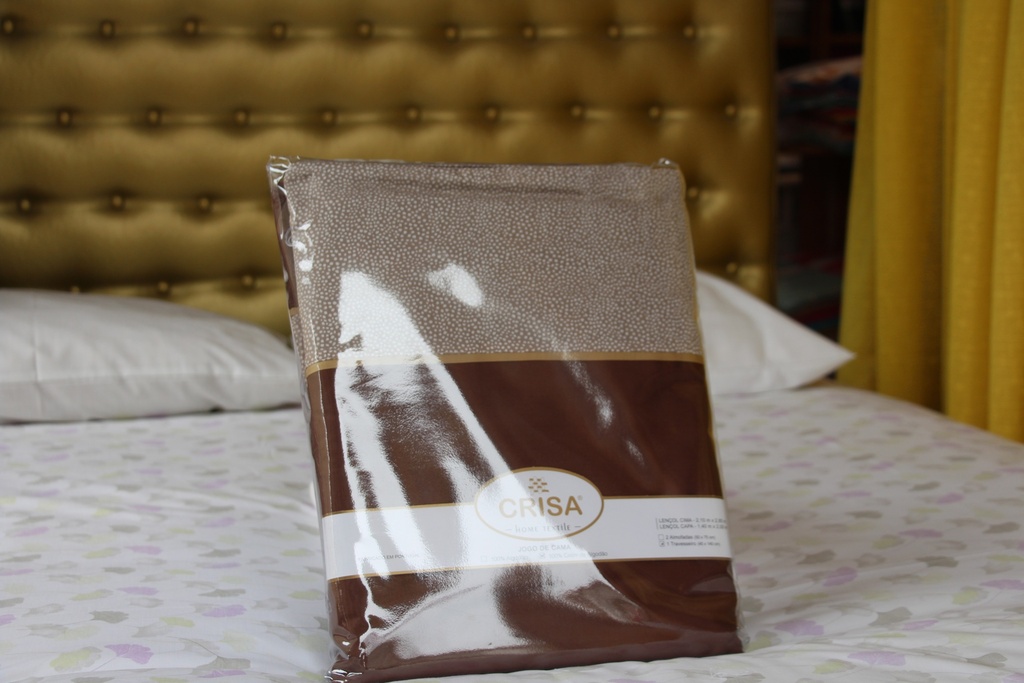 Jogo de Cama CRISA Bicolor Castanho com Padrão Pontilhado