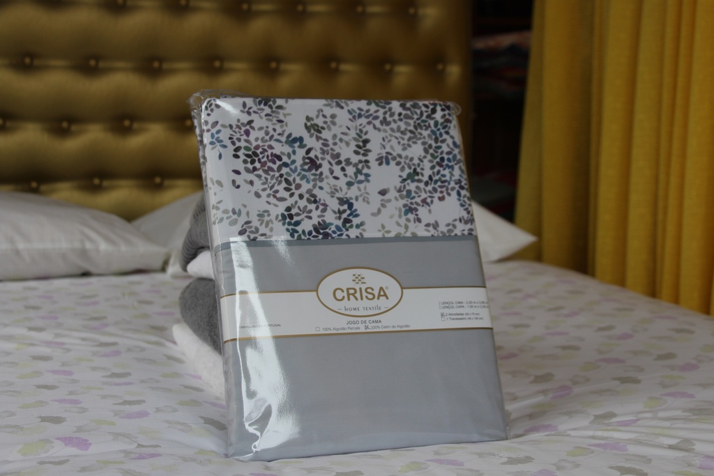 Jogo de Cama CRISA Cinzento com Estampa de Folhagem