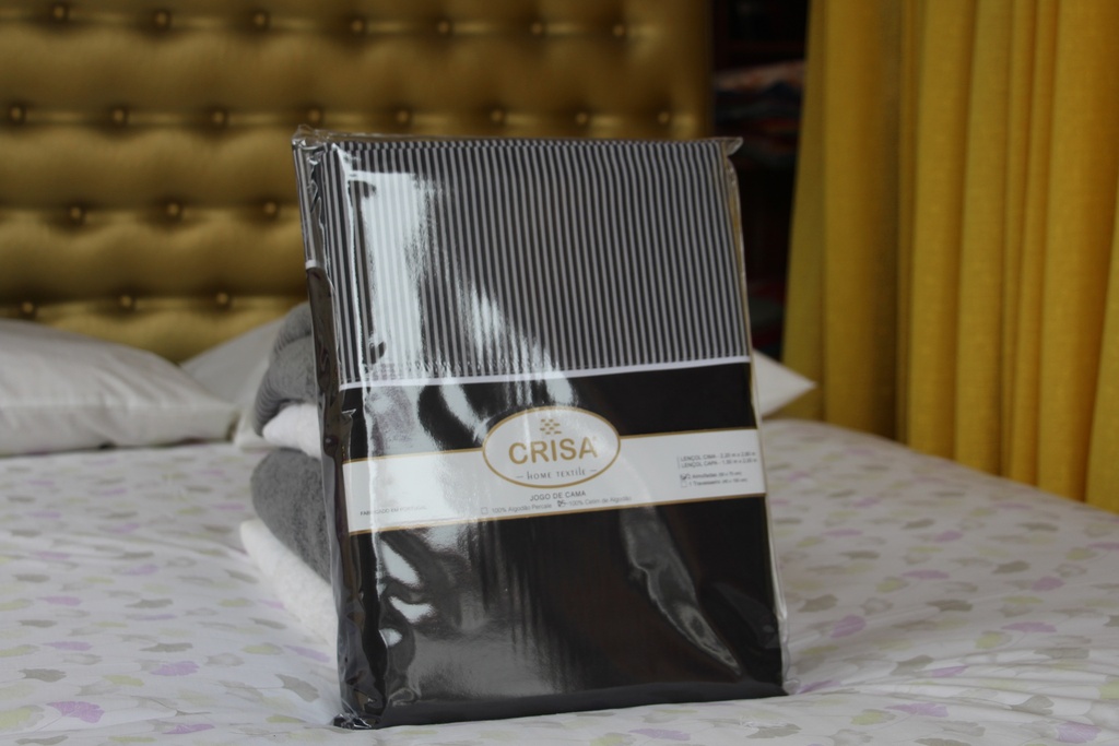 Jogo de Cama CRISA Antracite com Padrão de Riscas Finas