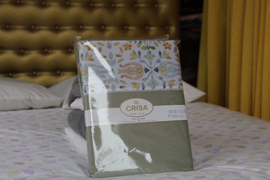 Jogo de Cama CRISA Verde com Padrão Floral Simétrico