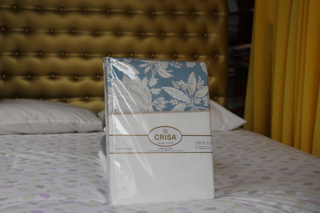 Jogo de Cama CRISA Branco com Estampa Botânica Azul