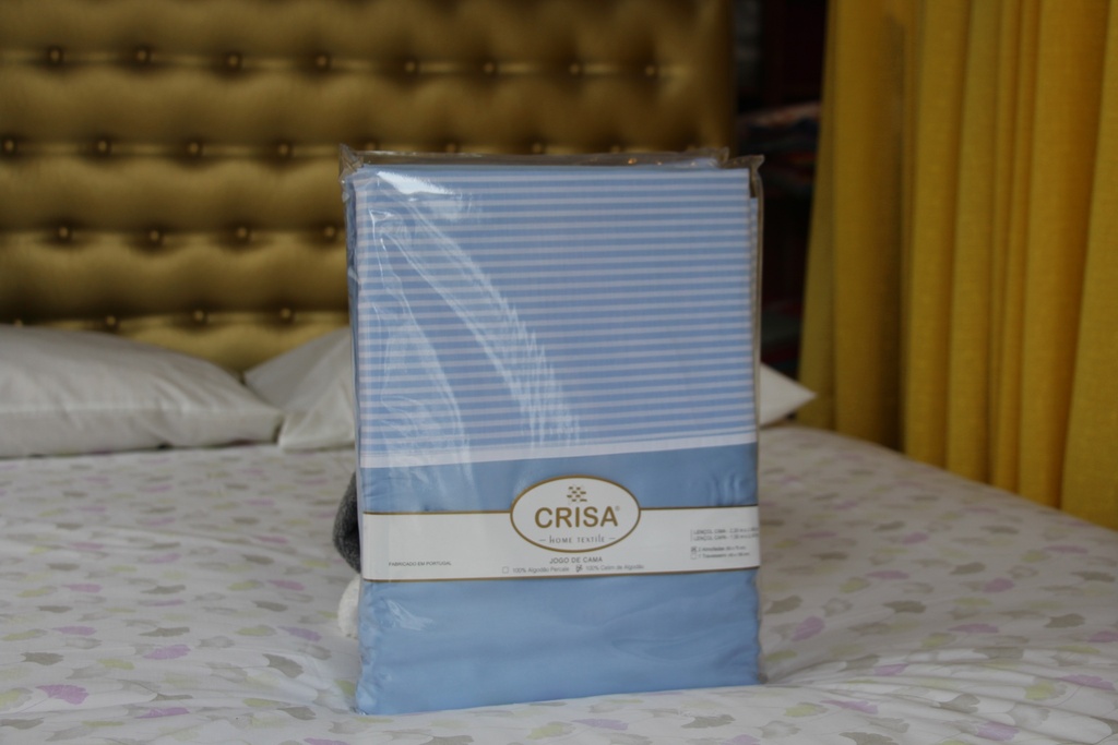 Jogo de Cama CRISA Azul Celeste com Padrão de Riscas