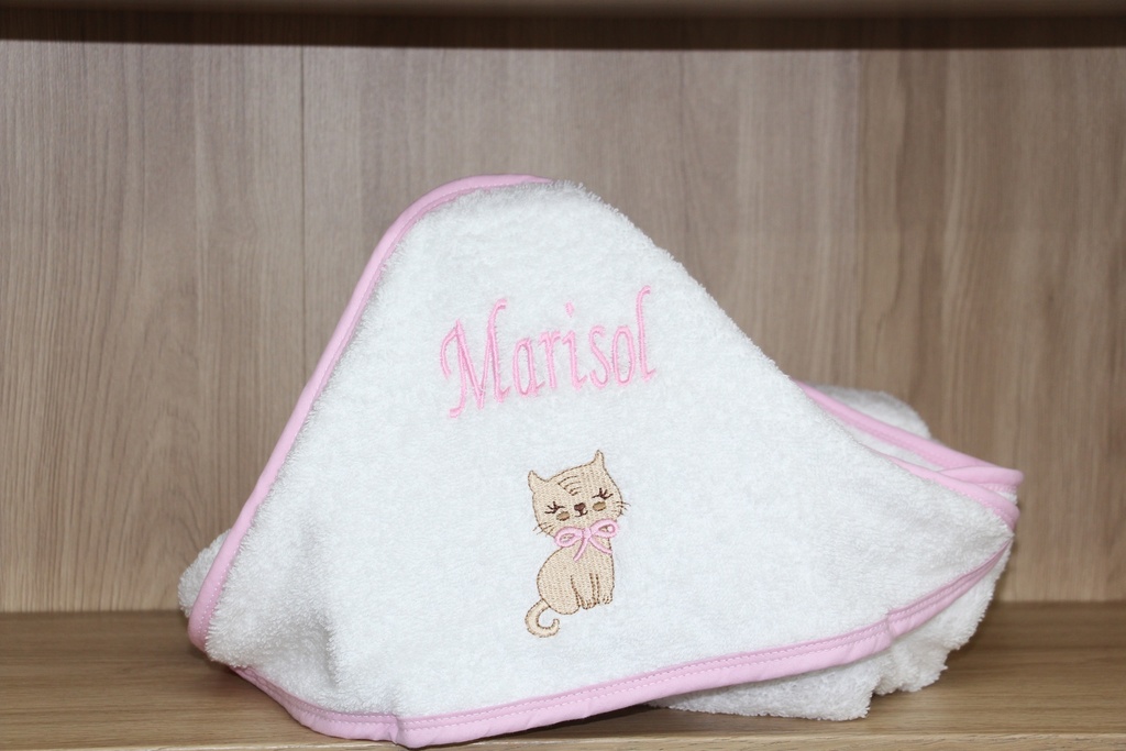 Capa de Banho para Bebé Personalizada com Nome "Marisol" e Desenho de Gatinha