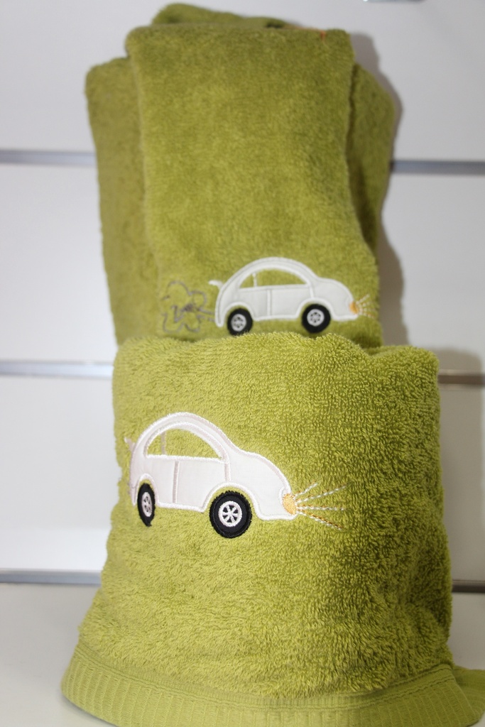 Conjunto de Toalhas Verde Pistácio com Bordado de Carro