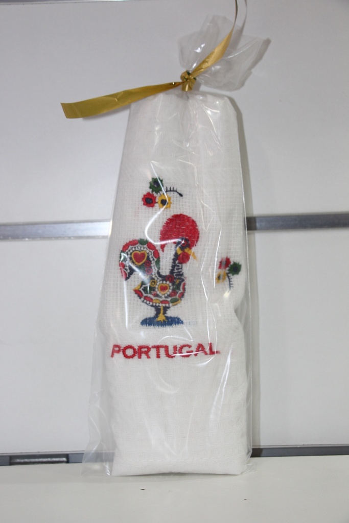 Pano Tradicional Branco com Bordado do Galo de Barcelos