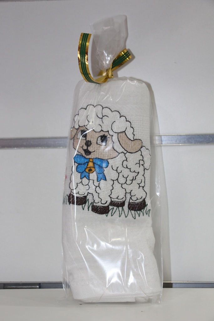 Pano Branco Texturizado com Bordado de Ovelhinha