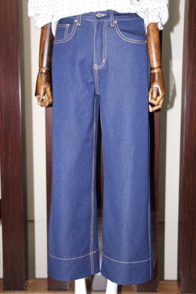 Calças de Ganga Wide Leg com Pormenor de Bainha Larga