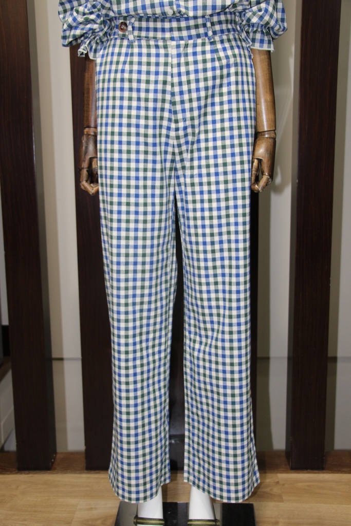 Calças de Alfaiataria em Xadrez Vichy Verde e Azul