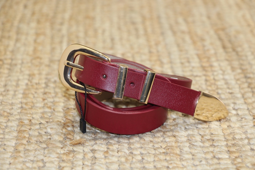 Cinto Fino Bordo com Detalhes Metálicos Dourados