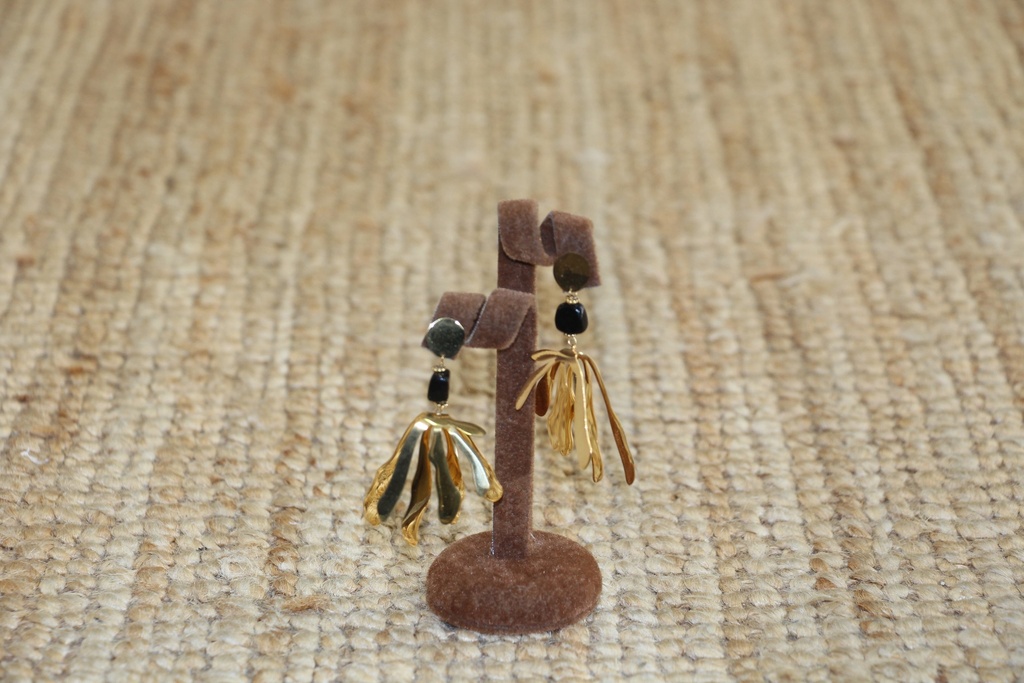 Brincos Pendentes Florais Orgânicos com Detalhe Preto