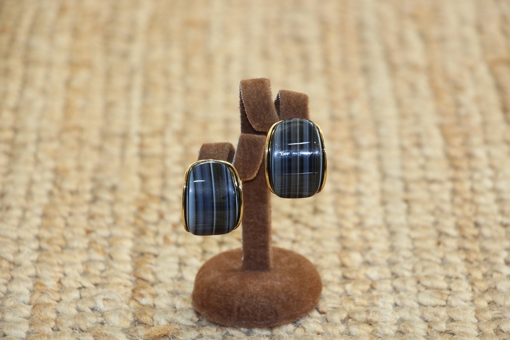 Brincos de Argola Larga com Efeito Ágata Listrada