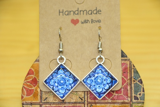 Brincos de Cabochão Quadrados – Mandala Azul Índigo