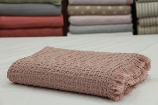 Manta de Algodão Favo de Mel em Rosa Seco com Franjas