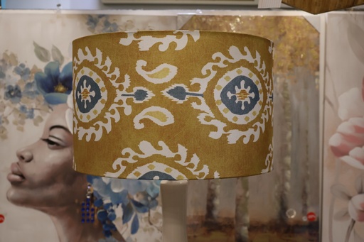 Abajur Cilíndrico com Padrão Étnico "Ikat" Mostarda e Azul