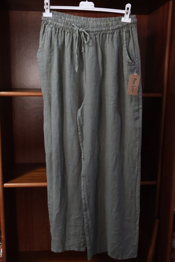 Calça de Linho Puro – Perna Larga Cinzento