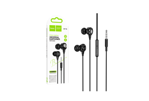 Auscultadores com Cabo Hoco M116 Benevolent com Microfone 3,5mm 1,2m Preto