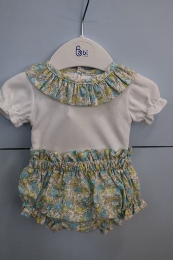 Body com Gola de Folho e Tapa-Fraldas Floral Azul