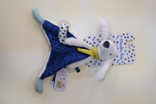 Doudou com Prende-Chupetas – Cãozinho "Puce & Pilou" Moulin Roty