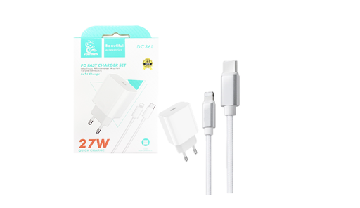 Carregador Denmen DC36T 27W com Cabo Tipo-C para Lightning 1M Branco