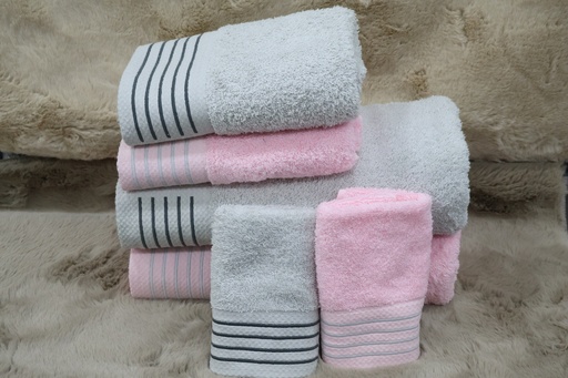 Conjunto de 6 Toalhas de Banho – Cinza e Rosa com Design Geométrico