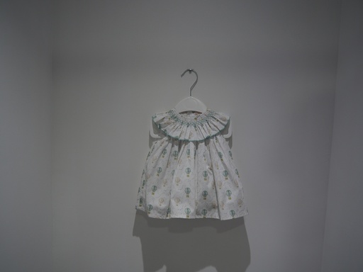 Vestido Estampado com Balões de Ar Quente e Ponto de Smock com Tapa-Fraldas