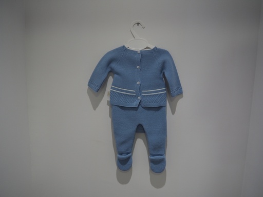 Conjunto de Malha para Bebé Azul com Detalhes Brancos