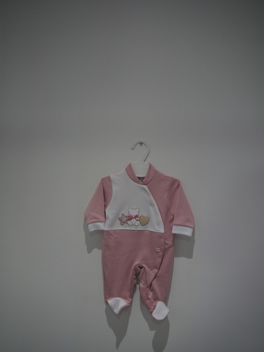 Babygrow de Bebé Rosa e Branco com Ursinho