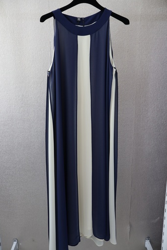 Vestido Longo Plissado Bi-Color Navy & Cream