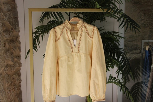 Blusa Amarela Fluida com Detalhes Bordados