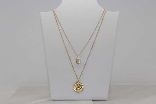 Colar Duplo Dourado com Pérola e Medalha